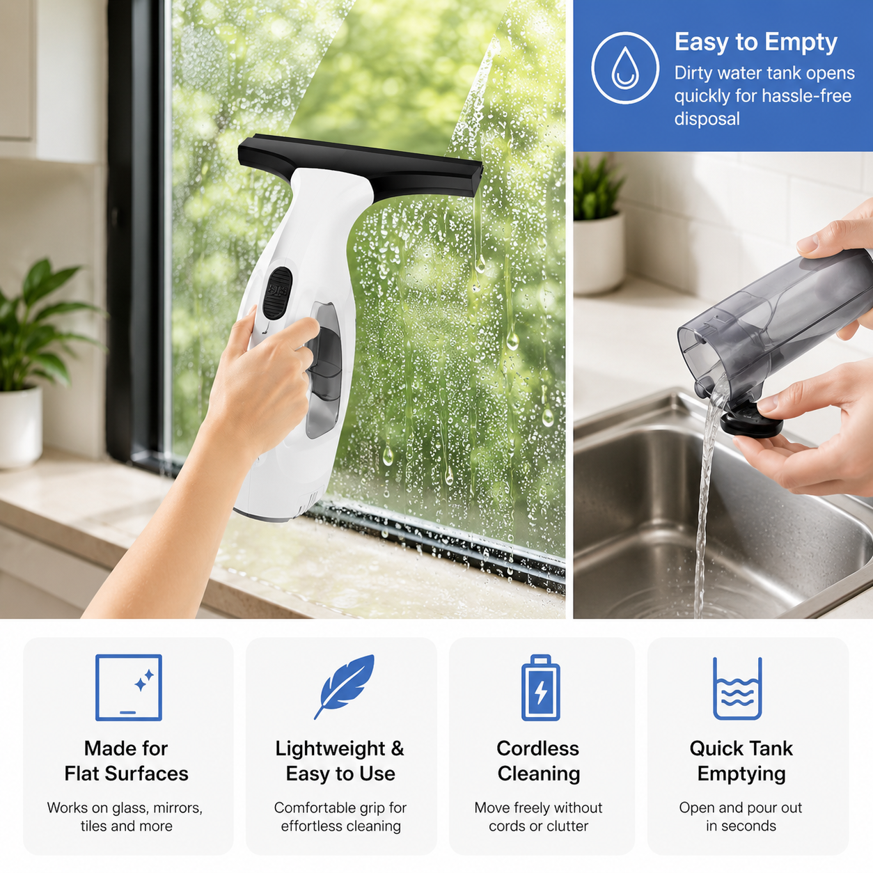 Scrubly 3-in-1 Fenstersauger – Kabelloser Fensterreiniger für streifenfreie Glasflächen