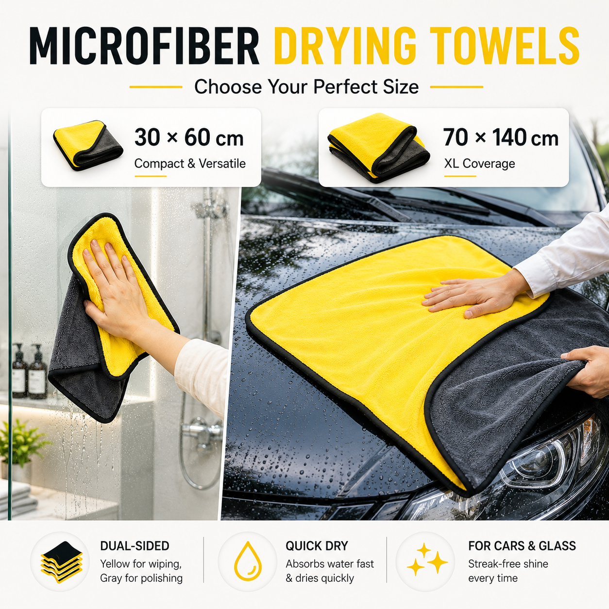 XL Mikrofaser-Trockentuch 70 × 140 cm – Premium Autopflege & Reinigungstuch